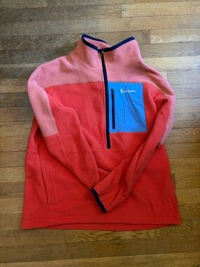 cotopaxi Coral and Blue Colorblock Half-Zip Fleece